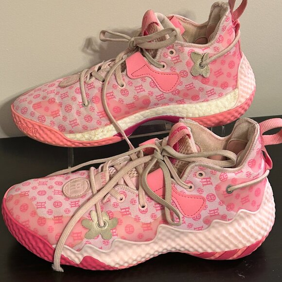 ADIDAS Harden Vol 6 Pink Monogram Athletic Sneakers Sz 6 Mens 8 Womens - Picture 2 of 8